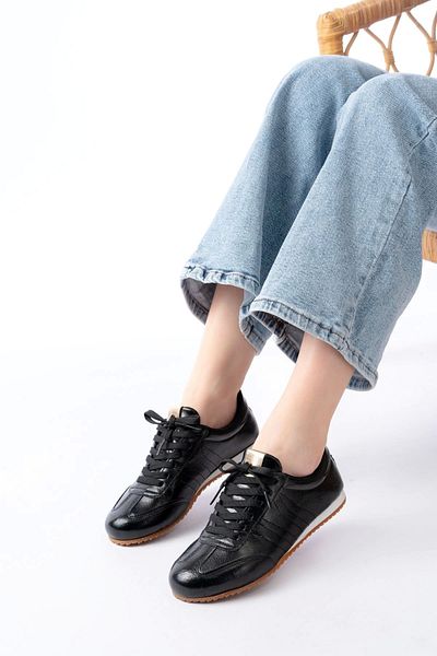 TB Terzi Bey M-1009 Black Patent Leather Laced Daily Women's Sports