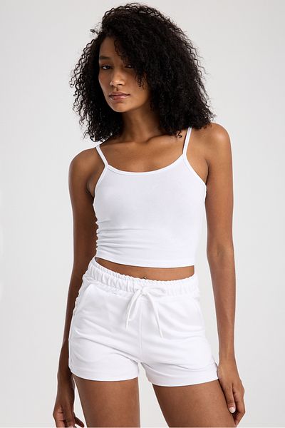 3 ROPE Women's Basic Crop Blouse with Rope Strap White