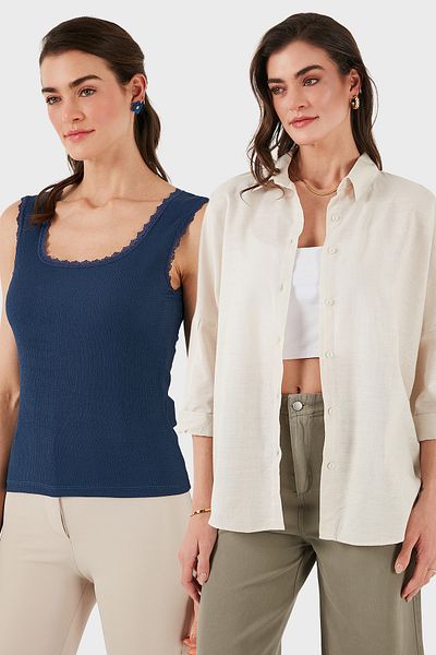 Lela Stretch Cotton Oversize Fit 2' Li Package Shirt-Undershirt Set Shirt-Undershirt Set 67810014979S2