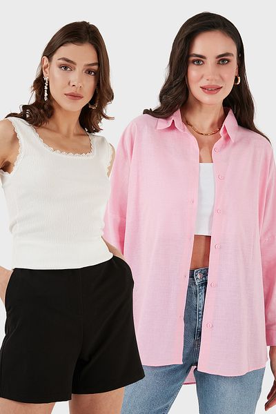Lela Stretch Cotton Oversize Fit 2' Li Package Shirt-Undershirt Set Shirt-Undershirt Set 67810014979S2