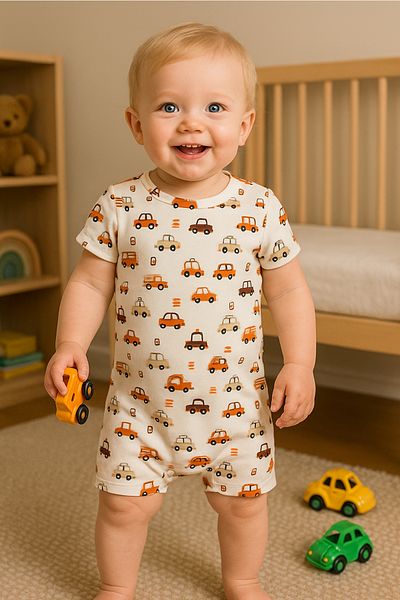 Melekpare Girl Boy Baby Short Jumpsuit Barbatöz Soft 100% Cotton Fabric Summer Themed 6 Months - 24 Months