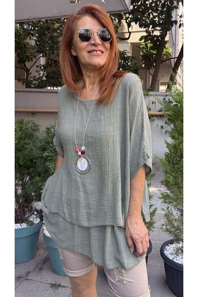 DenizEge Clara Italian Necklace Blouse Khaki