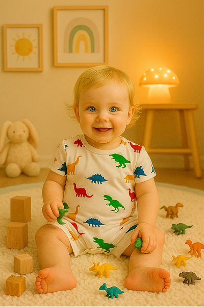 Melekpare Girl Boy Baby Short Jumpsuit Barbatöz Soft 100% Cotton Fabric Summer Themed 6 Months - 24 Months