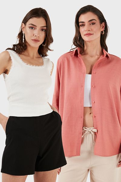 Lela Stretch Cotton Oversize Fit 2' Li Package Shirt-Undershirt Set Shirt-Undershirt Set 67810014979S2