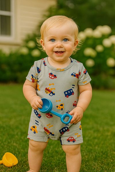 Melekpare Girl Boy Baby Short Jumpsuit Barbatöz Soft 100% Cotton Fabric Summer Themed 6 Months - 24 Months