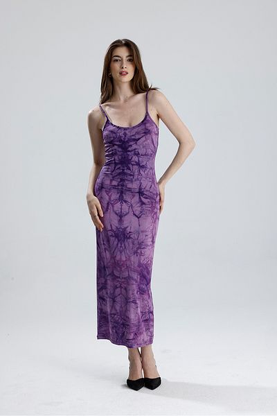 Sense Φόρεμα Lycra Viscose με λουράκι με σχισμή |   ELB35782 Μωβ Μπατίκ