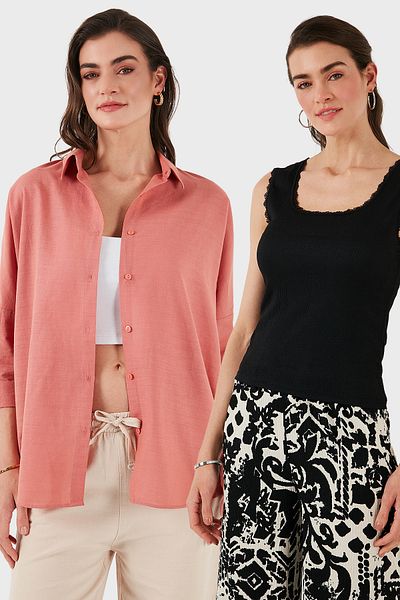 Lela Stretch Cotton Oversize Fit 2' Li Package Shirt-Undershirt Set Shirt-Undershirt Set 67810014979S2
