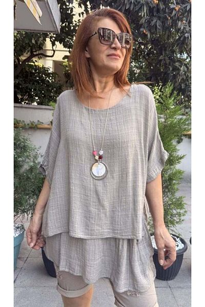DenizEge Clara Italian Necklace Blouse Mink