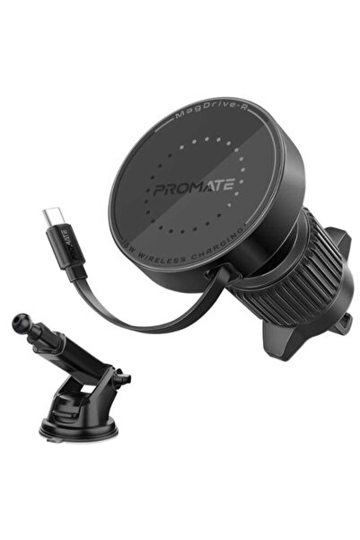 Promate شاحن سيارة MagDrive-R MagSafe بقوة 15 وات - USB-C قابل للسحب، بدون حا...