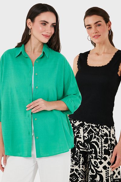 Lela Stretch Cotton Oversize Fit 2' Li Package Shirt-Undershirt Set Shirt-Undershirt Set 67810014979S2