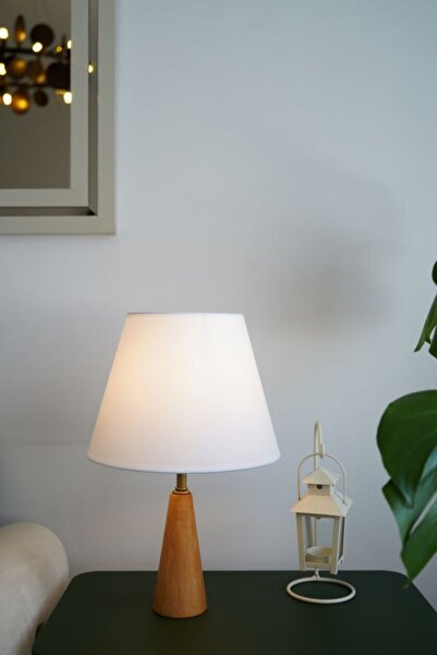 retro home design Doğal Ahşap Model Beyaz Şapkalı Dekoratif Abajur Salon Yata...