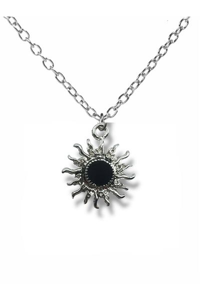 Herşey Nota Unisex Necklace with Black Stone and Sun Figure |   Zamak Plating |   Modern Design with 60 cm Chain