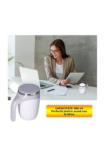 SIKS Smart Magnetic Mug with Self-Stirring, Stainless Steel Coffee Mixer, Capacity 380 ml, Gray