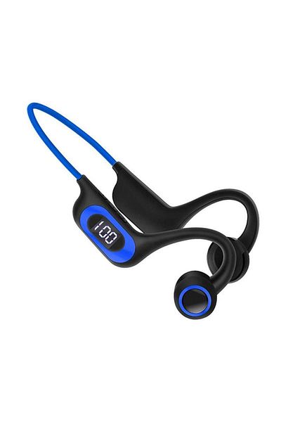 SIKS Căști sport wireless cu conducție osoasă, sunet surround 6D, autonomie baterie 30 de ore, albastre