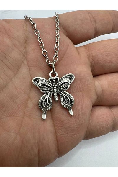 Herşey Nota Unisex Necklace with Embroidered Butterfly Figure |   Elegant Design with 60 cm Chain