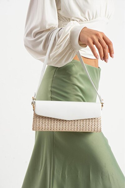 mèche atelier since 2024 Γυναικεία τσάντα χεριού και ώμου Volly Wicker Λευκή