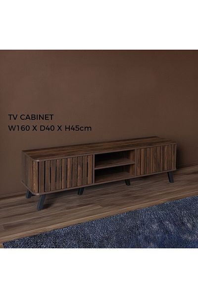 Generic TV Table, Large Living Room Wood Media Console Table with 2 Rack Storage and 2 Drawers 160x40x45cm