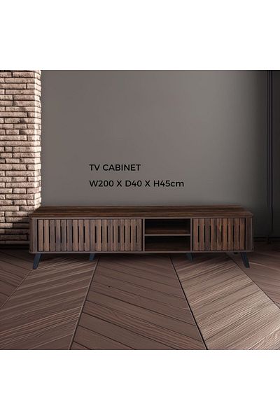 Generic TV Table, Large Living Room Wood Media Console Table with 2 Rack Storage and 2 Drawers 200x40x45cm