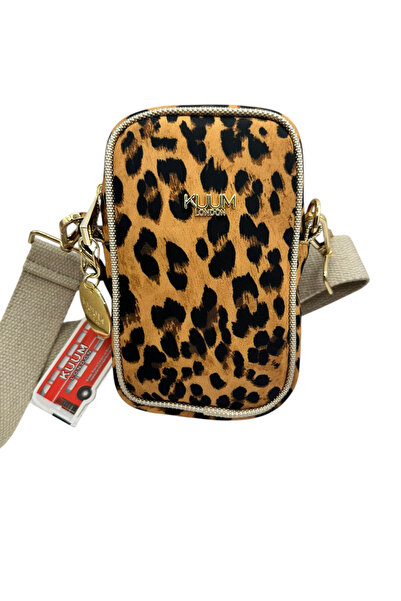 KUUM LONDON Geantă de damă premium cu model leopard și curea de umăr încruciș...