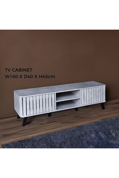 Generic TV Table, Large Living Room Wood Media Console Table with 2 Rack Storage and 2 Drawers 160x40x45cm