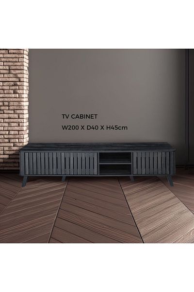 Generic TV Table, Large Living Room Wood Media Console Table with 2 Rack Storage and 2 Drawers 200x40x45cm