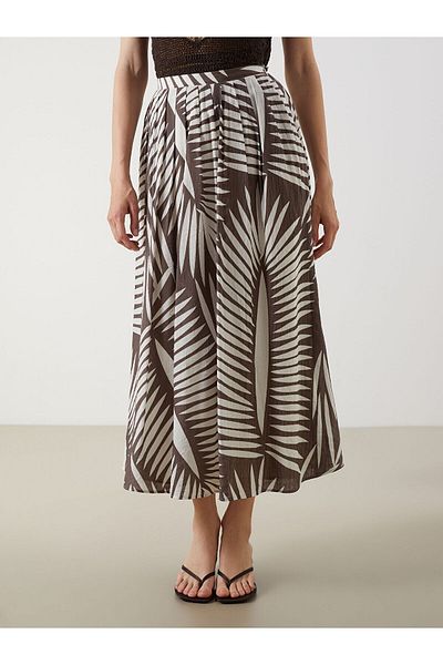 LC Waikiki Patterned Pleated Skirt with Zipper at the Waist