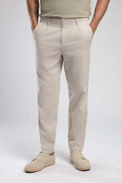 Lee Cooper Zarse Normal Waist Tapered Cut Shrinkable Leg 100% Cotton Beige Men's Trousers