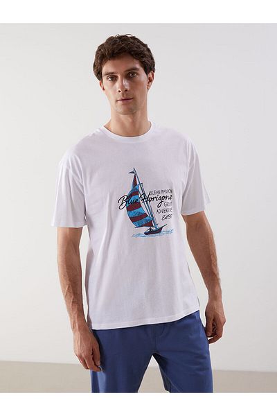LC Waikiki Tricou pentru bărbați din bumbac pieptănat cu mânecă scurtă cu decolteu