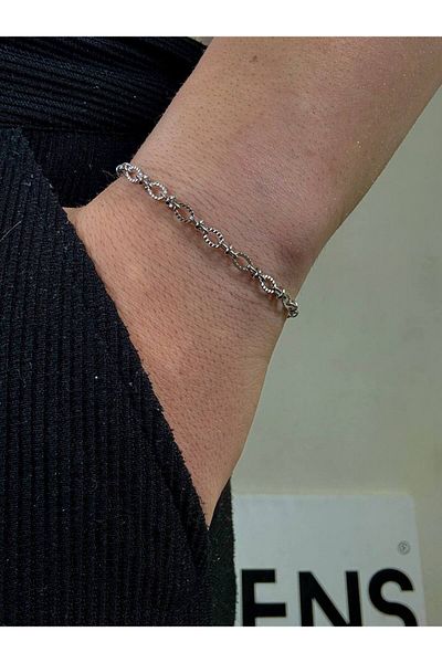 Arvens Silver Men's Chain Bracelet Women's Stainless Steel Color Non-Throw Unisex Anti-Tarnish Steel Bracelet