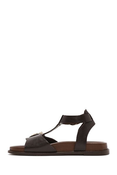 Derimod Women's Brown Ankle Strap Leather Sandals 25Sfd550918