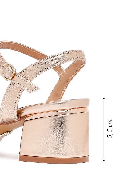 Derimod Women's Pink Ankle Buckle Metallic Thick Heeled Sandals 25Sfe466332