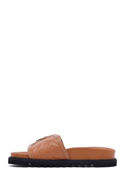Derimod Women's Tan Buckle Leather Slippers 25Sfd230218