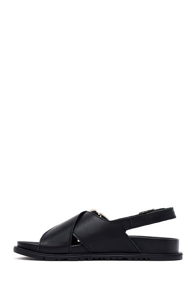 Derimod Women's Black Buckle Leather Sandals 25Sfd350918