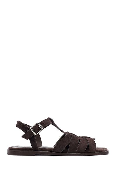 Derimod Women's Brown Ankle Strap Suede Leather Sandals 25Sfd160810
