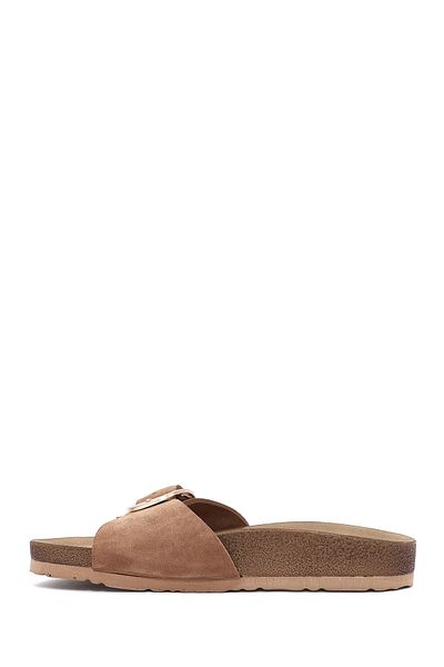 Derimod Women's Tan Buckle Suede Leather Slippers 25Sfd130610