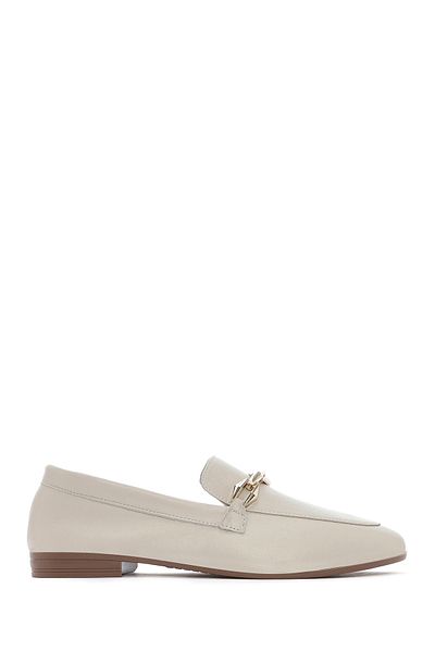 Derimod Women's Beige Buckle Leather Loafer 25Sfd351518