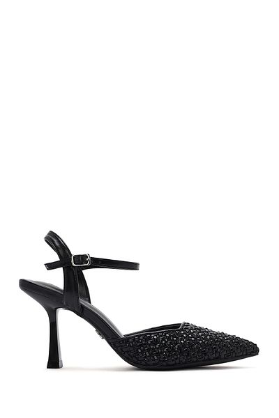 Derimod Women's Black Ankle Buckle Braided Thin Heeled Shoes 25Sfe493214