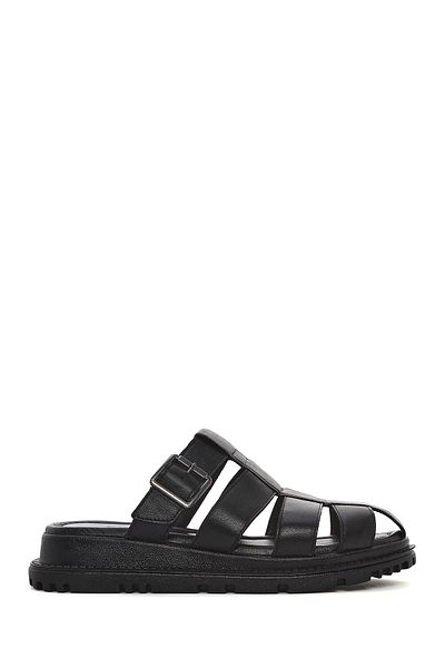 Derimod Women's Black Thick Soled Leather Slippers 25Sfd300618