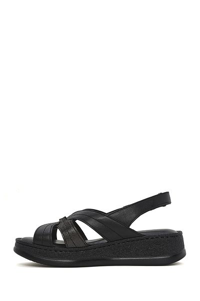 Derimod Women's Black Thick Soled Leather Comfort Sandals 25Sfd321314