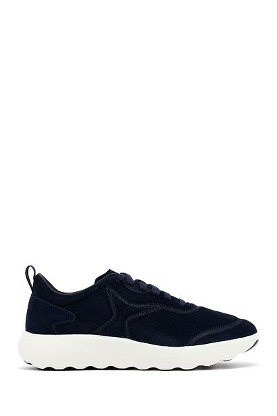 Geox Men's Navy Blue Thick Sole Lace-Up Suede Leather Sneaker U46Lfa00022C4064