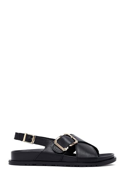 Derimod Women's Black Buckle Leather Sandals 25Sfd350918