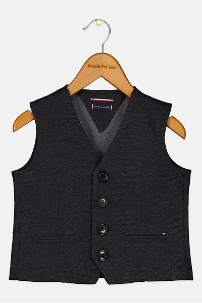 Tommy Hilfiger Toddlers Boy Embroidered Logo Semi-Formal Waistcoat, Charcoal