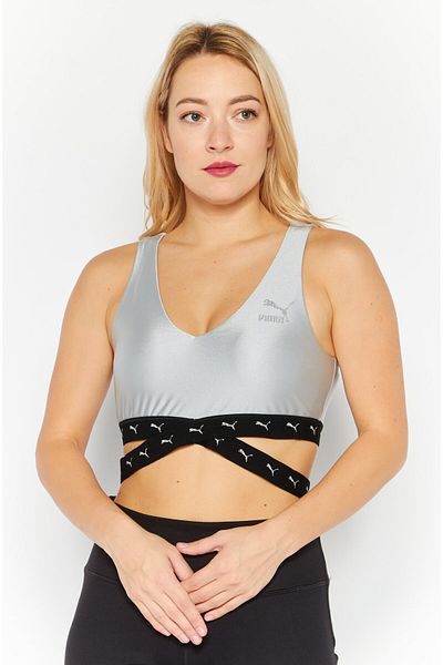 Puma Women Non Padded Sports Bra, Silver/Black