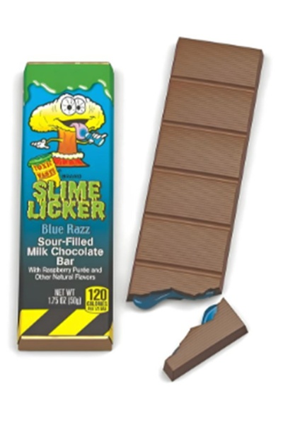 Toxic Waste SLIME LICKER BLUE RAZZ SOUR FILLED MILK CHOCOLATE BAR