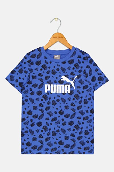 Puma تي شيرت رياضي للأولاد بأكمام قصيرة مناسب للأنشطة الخارجية، أزرق