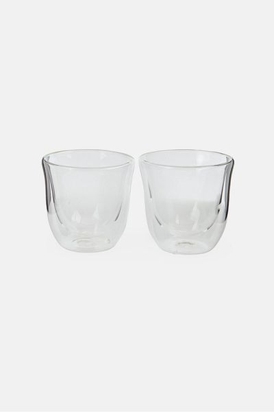Catherine Malandrino 2 Pcs Double Walled High Borosilicate Glass Cup Set 80 ml, Transparent