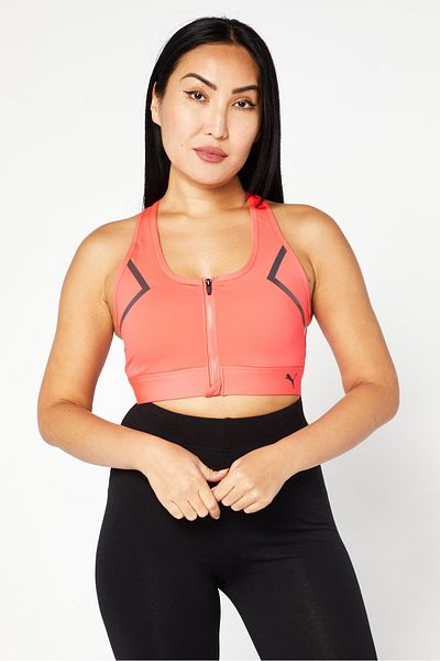Puma Women Lightly Padded Brand Logo Sports Bra, Coral Red