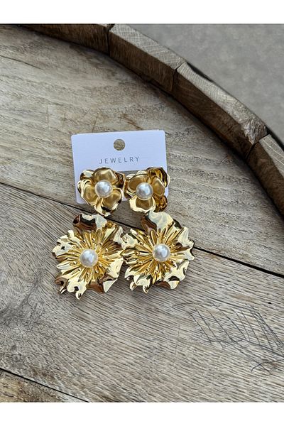 luxyansımalar Steel Pearl Flower Earrings