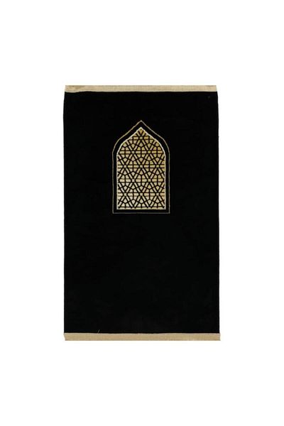 Generic MADA Carpet Woven Elegant Silky Touch Rectangular Prayer Mat Black and Yellow 70 x 110cm