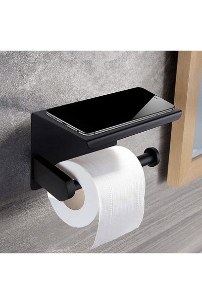 fulina Toilet Paper Holder with Shelf, Stainless Steel Wall-Mounted Modern Bathroom Accessory,Matte Black